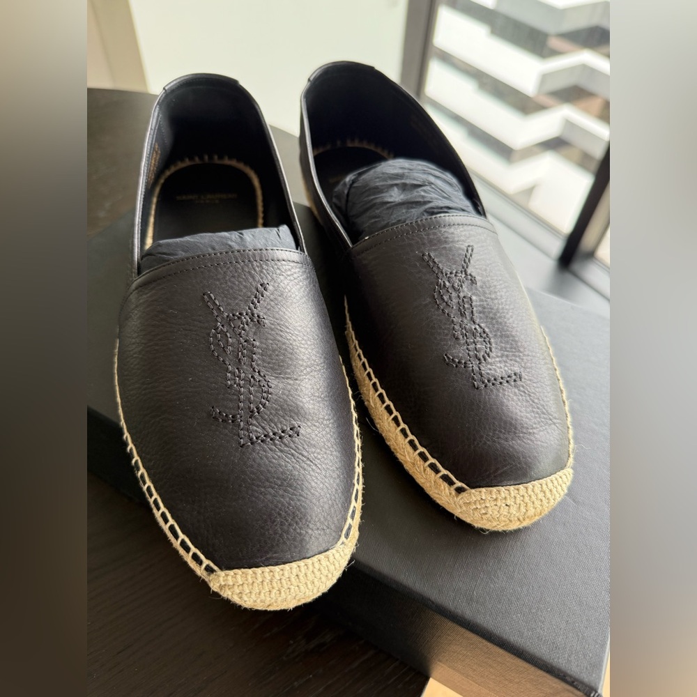 Saint Laurent Black Leather Espadrilles